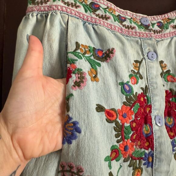 90s Vintage DENIMLAND  Floral Embroidered Maxi Button Front Jean Skirt Medium - Picture 5 of 9